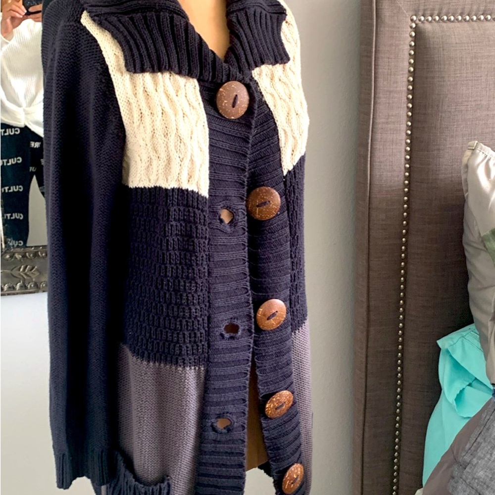 CARDIGAN VINTAGE COLOR BLOCK 100% COTTON. TUNIC LENGTH SIZE SMALL ✅SALE